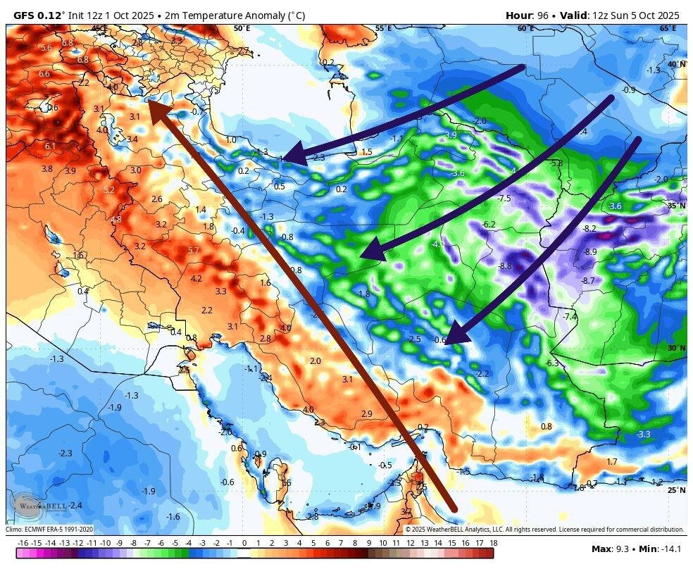 کاهش نسبی دما در نوار شمالی کشور